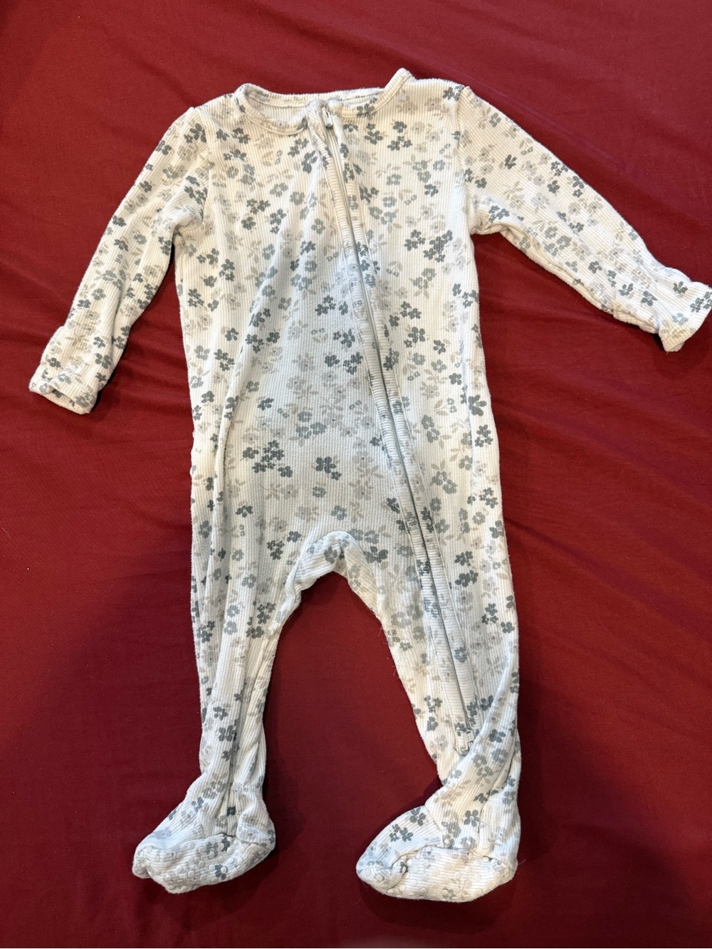 Angel Dear Cream Footed One-Piece with Gray Floral Print